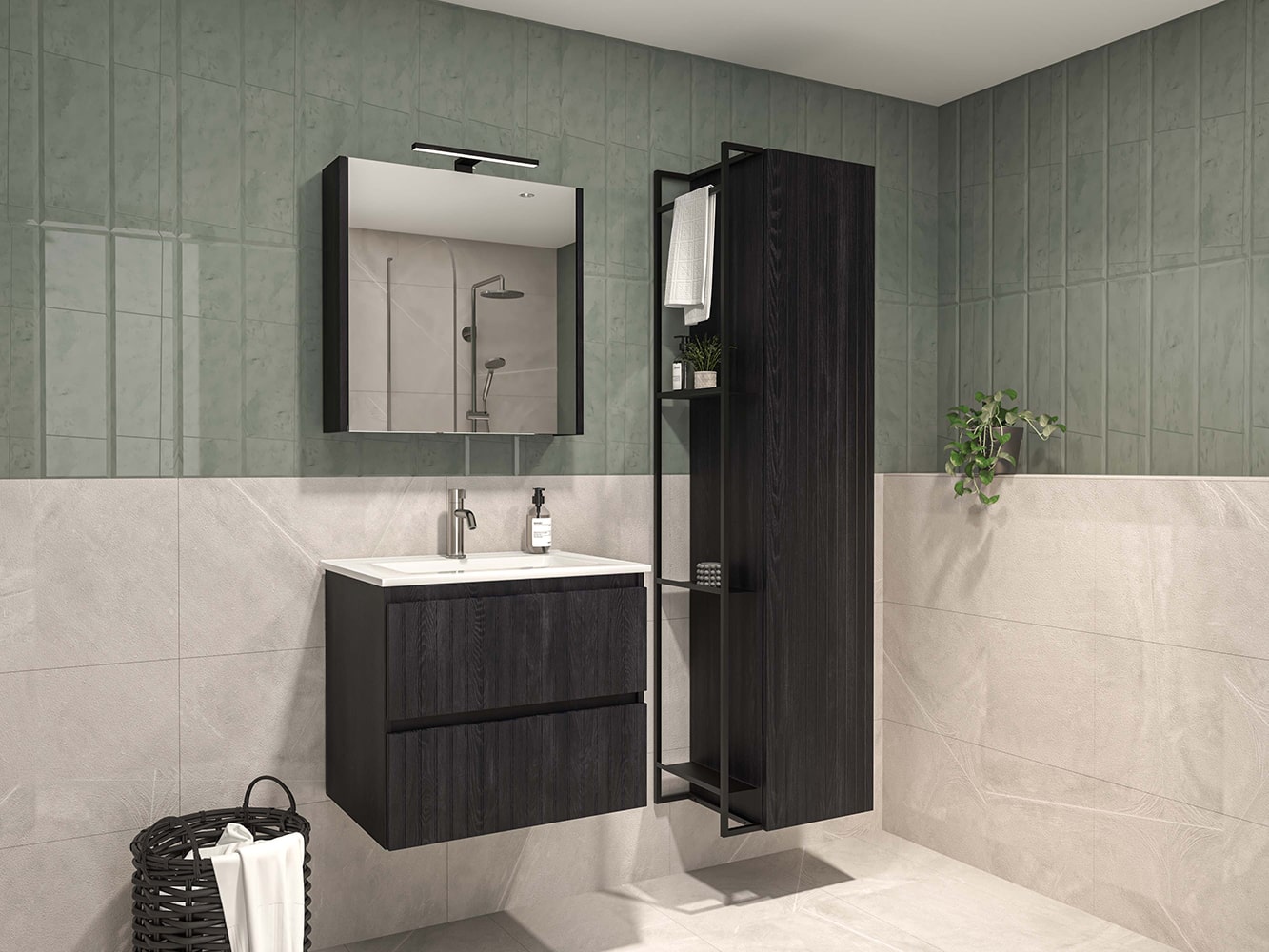 PROLINE - Porselein ELEGANT - 60 CHARCOAL OAK - IVY PACT Chrome - Xcellent - wide2-min