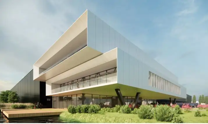 a building with a large white building